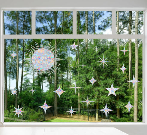 20 Star and 1 Sun Window Decals for Bird Strikes - Anti-Collision Window Decals to Save Birds from Window Collisions,Non Adhesive Reusable Vinyl R...