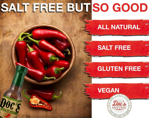 Doc's Original Salt Free Hot Sauce, 5 oz Salt Free MILD Hot Sauce - Red Louisiana Style - All Natural, Gluten Free & Vegan, 5 oz Bottle - By Doc’s...