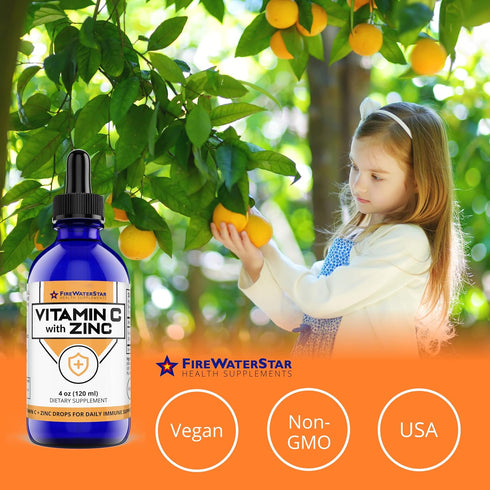 FWS Liquid Vitamin C + Zinc - Pure Ascorbic Acid + Zinc - 4oz - 120 Servings - Organic, Non-GMO, Vegan - Bioactive Vitamin C - Immune Support, Ski...