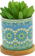 Cute 2.95 Inches Modern Cylindrical Mandalas Shaped Ceramic Succulent Cactus Flower Plant Pots with Bamboo Tray - Plant Not Included (Green)...
