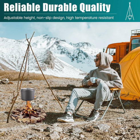 Camping Tripod Board-camping essentials?Turn Branches into Campfire Tripod ?fire pit grill?with Adjustable Chain for Hanging Cookware,Portable Cam...