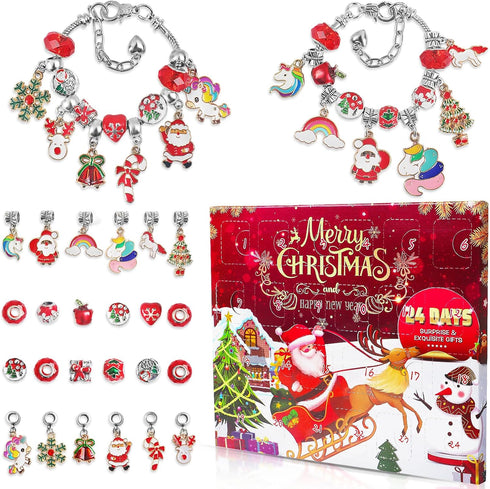 2024 Christmas Advent Calendar Charm Bracelets for Girls, SIXNIE 24-Days Xmas Countdown Calendar with 2pcs DIY Charm Bracelets Kits, Creative Jewe...