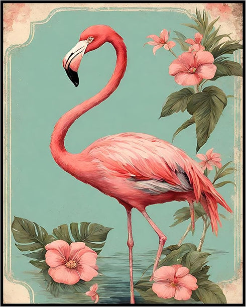 Posterizer 1 pcs-abstract retro design of flowers and flamingo 2-Art for Animal Lovers-GIft for Men Women Teens-Living Room Bedroom Decor- unframe...