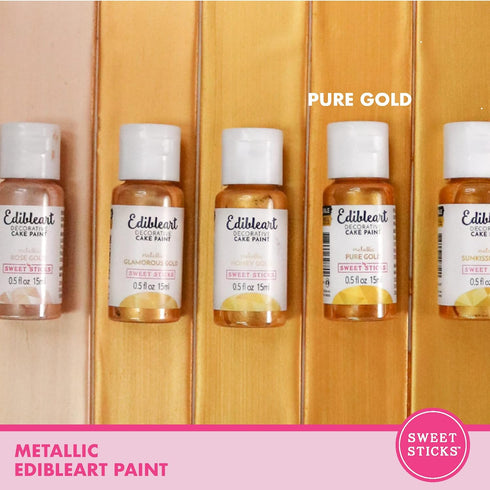 Sweet Sticks Edible Art Decorative Cake Paint 0.5 Ounce (15 Milliliters) Metallic Pure Gold...