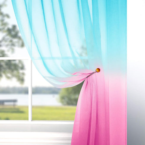 Pink and Green Curtains for Mermaid Bedroom Decor Set of 1 Sheer Panel Rod Pocket Gradient Ombre Mermaid Curtains for Girls Room Little Kids Princ...