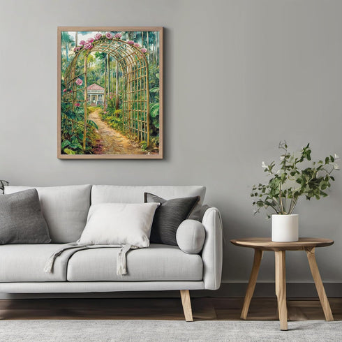 Posterizer 1 pcs-watercolor painting style-tranquil floral village backyard 2-Collectibles & Fine Art-Landscape & Nature Art- Gift for Men Women E...