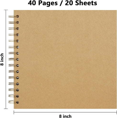 8 x 8 Inch Hardcover Kraft Blank Page DIY Scrapbook Photo Album, 40 Pages (20 Sheets) - Perfect for Wedding Anniversaries, Family Memories, and Sm...