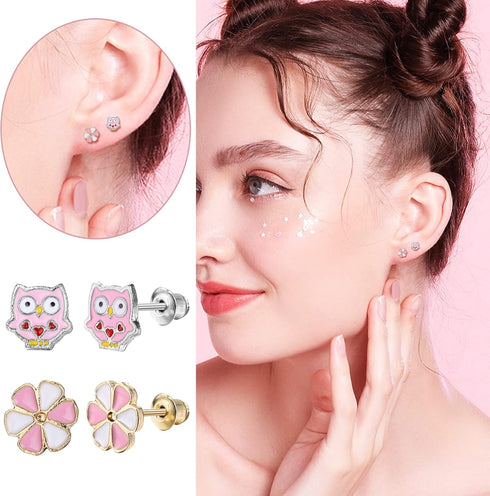 BESTEEL 63 Pairs Cute Stud Earrings for Women Sensitive Ears Studs Set With Stainless Steel Post Candy Flower Heart Animal Earrings in Vivid Color...
