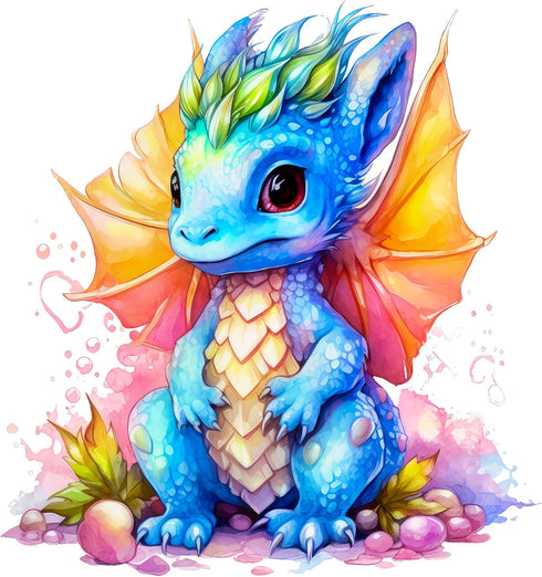 Fabric Panel 8"x8" Baby Dragon 100% Cotton Quilting Panel Square AM1424...