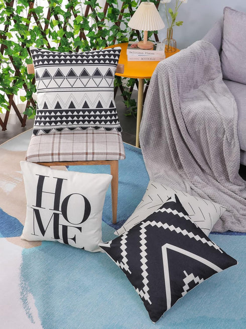 Set of 4 Decorative Throw Pillow Covers 18x18 Inch for Couch, Black and White/Cream Square Accent Pillows Case for Cushions Sofa Bed and Living Ro...