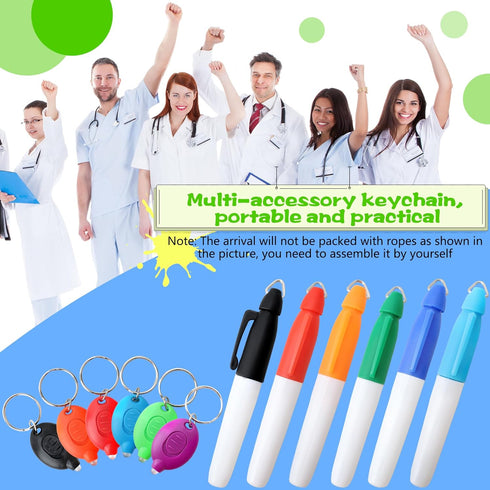 24 Pieces Mini LED Flashlight Keychain Permanent Marking Pens Keychain Portable for Nurse Doctor Office School Hospital and Camping (Color Set 2)...