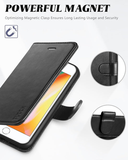 TUCCH Wallet Case for iPhone 8 Plus/iPhone 7 Plus, PU Leather Flip Cover with Card Slot Stand Holder, Magnetic Closure Shockproof TPU Interior Cas...