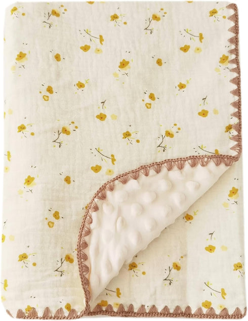 Baby Soft Muslin Thick Blanket Cotton and Dotted Backing Double Layer Receiving Blanket 40"x40" Yellow Floral...