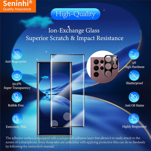 3 Pack Screen Protector & 3 Pack Camera Lens Protector for Galaxy S24 Ultra (6.8inch), Tempered Glass, 9H Hardness, Anti-Scratch, Bubble Free-Clea...