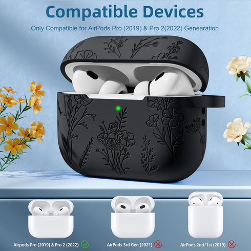 Compatible with Airpods Pro 2nd Generation Case, Compatible with Airpod Pro Case, Flower Engraved Case Compatible with Airpods Pro 2 Case, Soft Si...