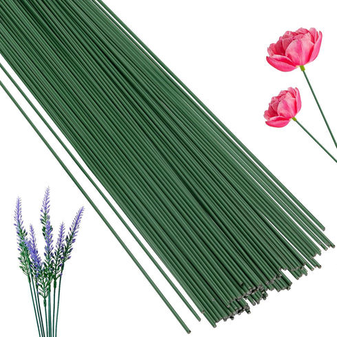 100 Pcs Floral Stems Wire for Paper Flower,14 Inch 2 Gauge Dark Green Floral Stem Wire,Crafting Floral Stem for Flower Arrangements DIY,Bouquet St...