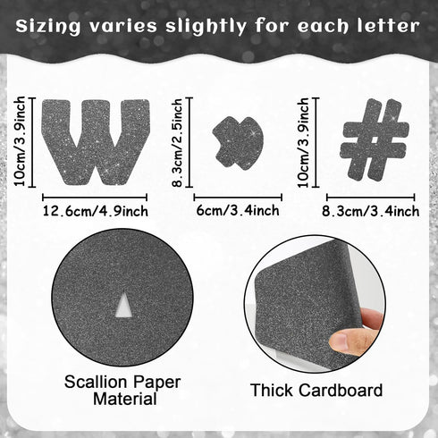 260Pcs Glitter Black Bulletin Board Letters for Classroom 4” Letter Combo Pack Set Numbers Alphabet Poster Board with Adhesive Dots Punctuation Sy...