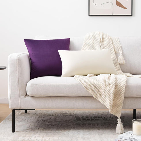 Mixhug Set of 2 Cozy Velvet Square Decorative Throw Pillow Covers for Couch and Bed, Purple, 18 x 18 Inches...