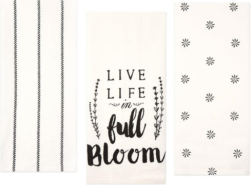 Sticky Toffee Cotton Flour Sack Kitchen Towels 3-Pack – Live Life Stripe and Floral Print Towels, 28x29 in, Soft and Absorbent for Drying or Clean...