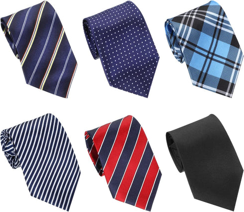 Janmercy 6 Pcs Clip on Tie for Men Clip on Easy Necktie Striped Solid Plaid Dots Mixed Lot Tie for Office School, 20 Inch (Retro Style)...