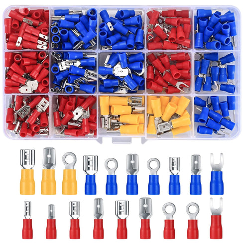 300 Pcs Electrical Connectors, Insulated Wire Cable Electrical Connectors, Fork Ring Spade Butt Quick Disconnect Crimp Terminals Lugs Set, Male/Fe...