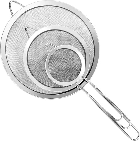 3Pcs Super Wire Extra Fine Mesh Strainer with Handle, Small Medium Large Size Sifter Metal Strainer Set, Stainless Steel Sieve Fine Mesh Strainers...