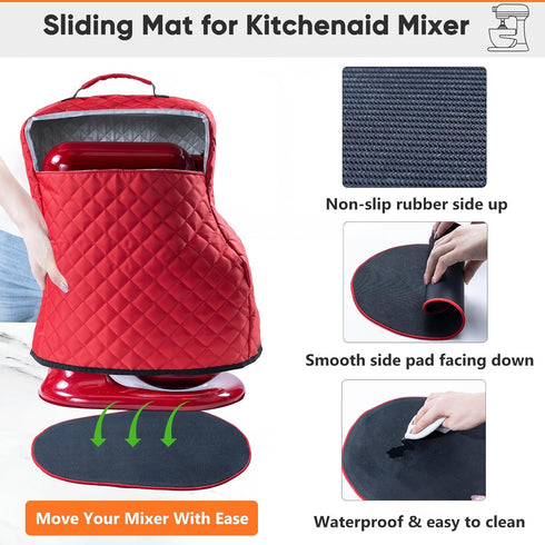 BAGSPRITE Stand Mixer Cover with Appliance Sliders Compatible with KitchenAid Mixer 6/7/8 Quart with Pockets for Kitchen Aid Accessories and Attac...