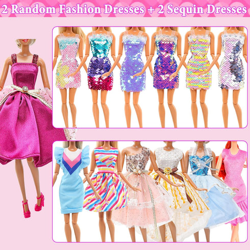 15 Set Doll Clothes for 11.5 Inch Doll Include 2 Sequins Dresses 6 Outfits Tops and Pant/Short/Skirts 7 Fashion Dresses for 11.5 Inch Fashion Doll...
