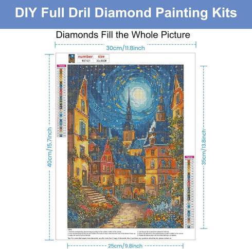 HEIBAGO Diamond Painting Kits for Adults, 5D DIY Towns Full Drill Round Diamond Art Kits with Moon Diamond Painting, Diamond Dots Perfect for Home...