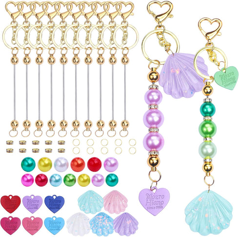 10Pcs Beadable Keychains Bar, Beaded Metal Keychain for Keychain Making, 360°Rotatable Beaded DIY Keychain Making Supplies Kit for Craft Keychain ...