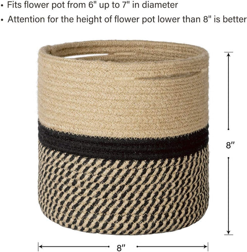 TIMEYARD Sturdy Jute Rope Plant Basket Modern Woven Basket up to 7.5 Inch Flower Pot Floor Indoor Planters, 8” x 8” Storage Organizer Basket Rusti...