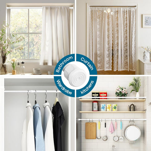 AIZESI Spring Tension Curtain Rods Short Tension Rod (White,17" to 28"-2Pcs)...