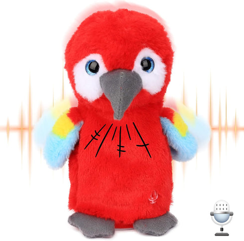 Hopearl Talking Parrot Repeats What You Say Nodding Electric Interactive Animated Toy Speaking Plush Buddy Gifts for Toddlers, Red, 7.5''...