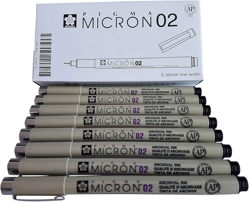 Sakura Pigma Micron drawing pens 02 Black ink, Line Width 0.3mm - 8 pack of Micron 02 black...