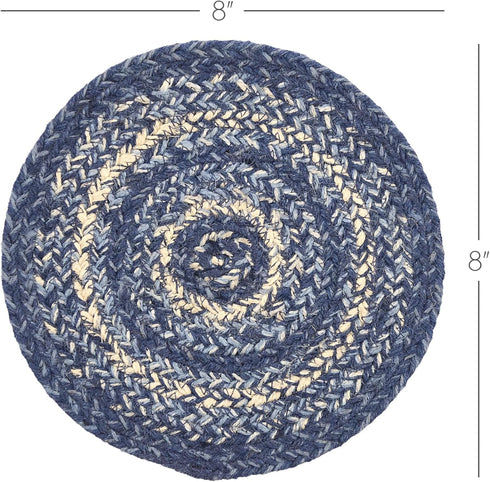 VHC Brands Great Falls Blue Trivet Hot Pad for Pots Pans, Blue White, Jute Blend, Round Circle, 8 Inches...