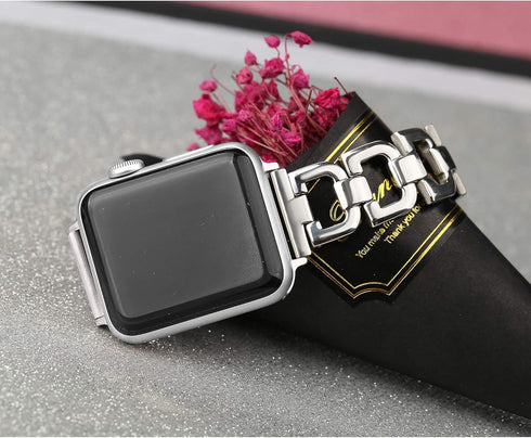 Secbolt Bling Bands Compatible with Apple Watch Band 38mm 40mm 41mm iWatch SE Series 9 8 7 6 5 4 3 2 1 Women Dressy Jewelry D-link Stainless Steel...