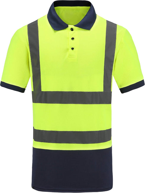 High Visibility Polo Shirt Short Sleeve Job Safety Reflective Gear Yellow M...