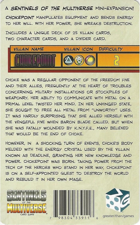 Greater Than Games Sentinels of The Multiverse: Chokepoint Mini Expansion - Character Expansion, Villian, RPG Card Game...