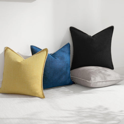 decorUhome Decorative Outdoor Throw Pillow Covers 20x20 Set of 2, Square Linen Rustic Neutral Farmhouse Pillow Covers with Stitched Edge for Couch...