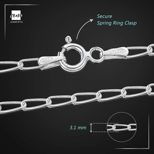 Amberta Women's 925 Sterling Silver Link Chain Bracelet for Charms (Adjustable)...