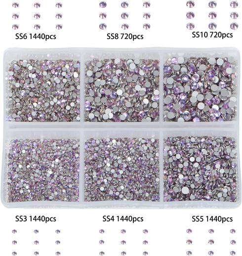 Bymitel 7200 Pieces 6 Mixed Sizes Glue Fix on Glass Rhinestones Round Crystal Gems Flatback for DIY Jewelry Making with one Picking Pen(6-Sizes 72...