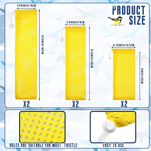 6 Pieces Finch Sock Feeder Finch Feeders without Seeds for Outdoors Hanging Thistle Bird Feeder for Finch Thistle Seed Bird (Yellow, 3.94 x 15.5 I...