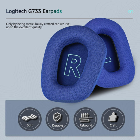 Fabric Replacement Ear Pads for Logitech G733 Gaming Headset, Also Fit Logitech G335 Wireless Headphone, EarPads Accessories with Soft Mesh Fabric...