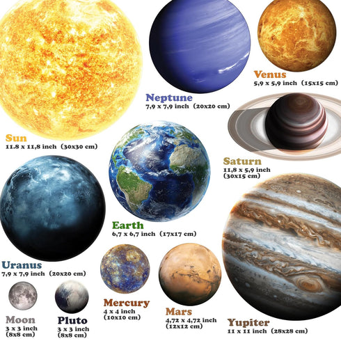 Glow in The Dark Planets, Bright Solar System Wall Stickers -Sun Earth Mars and so on,9 Glowing Ceiling Decals for Bedroom Living Room,Shining Spa...