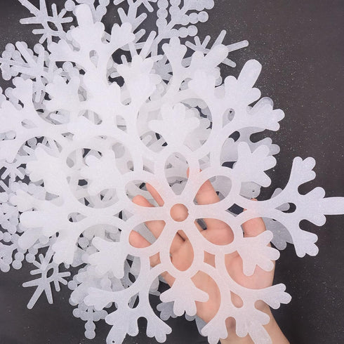 White Snowflake Ornaments, 6 Pack Large Plastic Snowflake Decorations for Christmas Tree, Winter Wonderland...