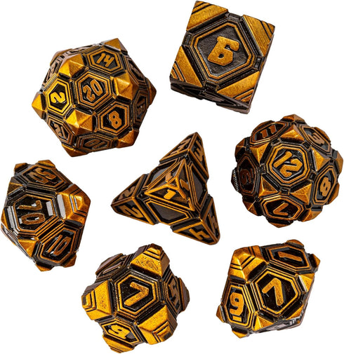 Metal UFO Dice Set, 7 Die Metal Polyhedral Dice Set for DND Dungeons and Dragons Role Playing Games,with Skull Bag.(Ancient Gold)...