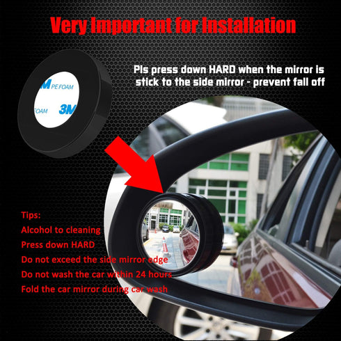 Ampper 2" Round Blind Spot Mirror, 360 Degree Adjustabe HD Glass and ABS Housing Convex Round Stick-On Mirror for Car (Black, Pack of 2)...