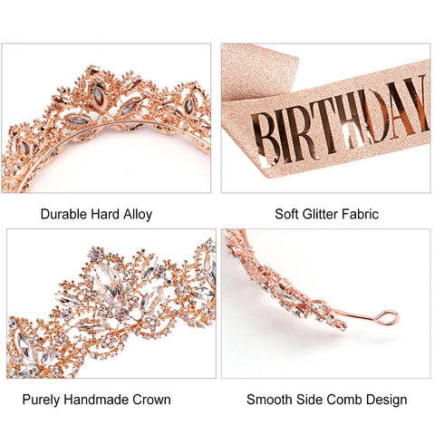 Aprince Birthday Tiara and Crown for Women - Rose Gold Queen Tiara for Wedding, Prom, Party, Halloween...