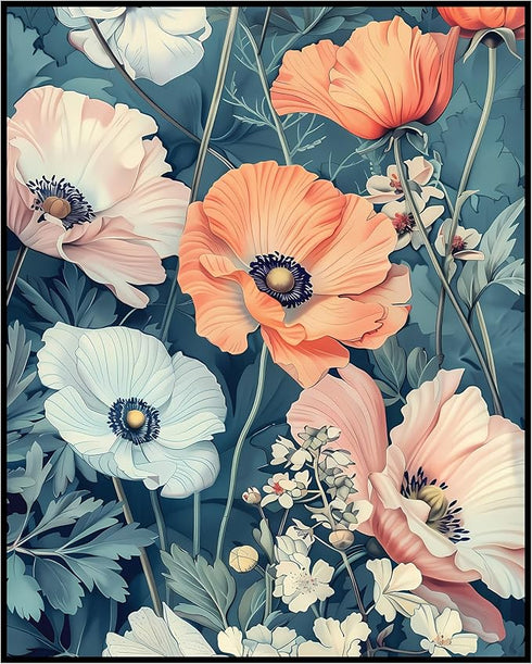 Posterizer 1 pcs-pastel dainty white and coral flowers-Floral & Botanical Art-Abstract & Modern Art-Decor for Home & Office- UNFRAMED Wall Art...