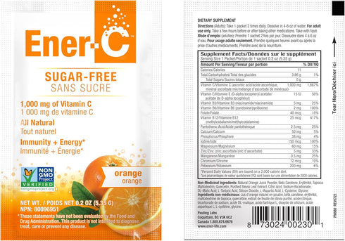 Ener-C Sugar Free Energy Orange Multivitamin Drink Mix Vitamin C 1000mg & Electrolytes - Natural Immunity Support with Real Fruit Juice Powders No...